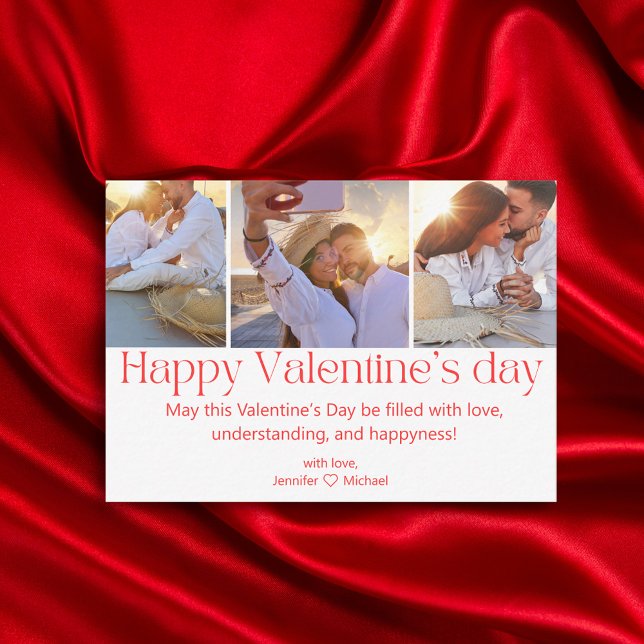 happy valentines day 3 photos collage minimal red card (Creator Uploaded)