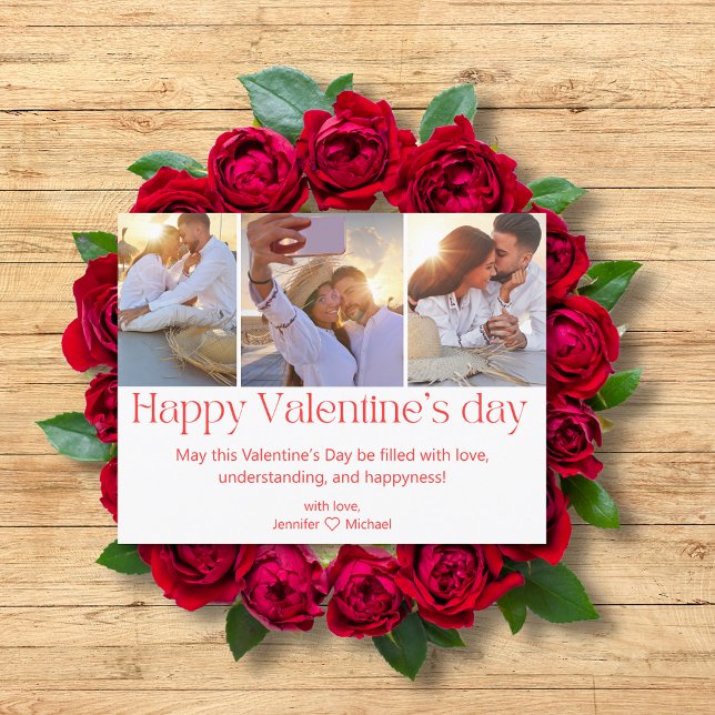 happy valentines day 3 photos collage red script holiday card (Creator Uploaded)