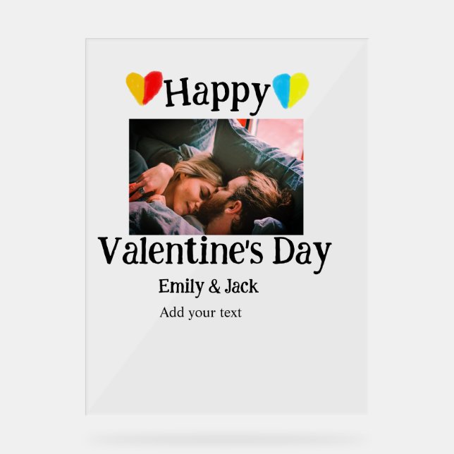 Happy valentine's day add couple name photo simple acrylic sign (Front)