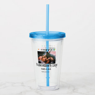 Happy valentine's day add couple name photo simple acrylic tumbler