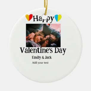 Happy valentine's day add couple name photo simple ceramic ornament