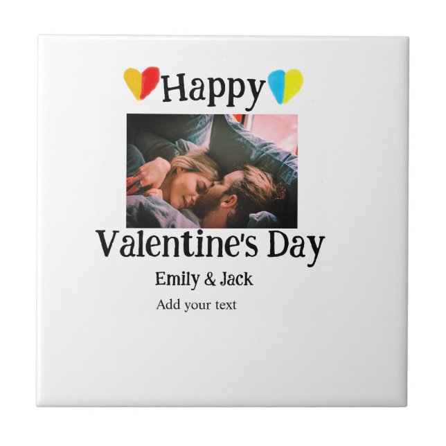 Happy valentine's day add couple name photo simple ceramic tile (Front)