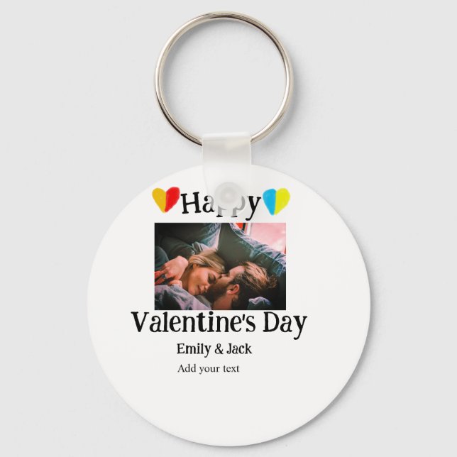 Happy valentine's day add couple name photo simple key ring (Front)