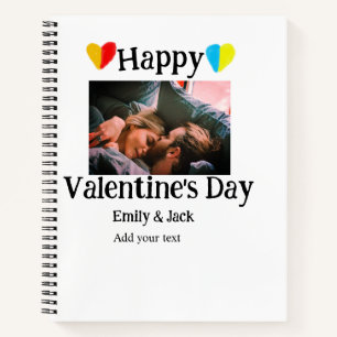 Happy valentine's day add couple name photo simple notebook