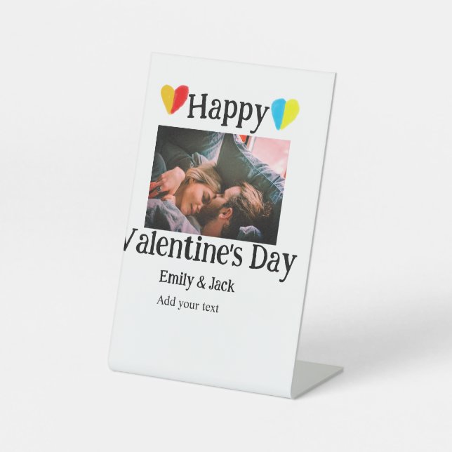 Happy valentine's day add couple name photo simple pedestal sign (Front)
