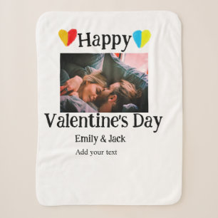 Happy valentine's day add couple name photo simple sherpa blanket
