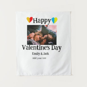 Happy valentine's day add couple name photo simple tapestry