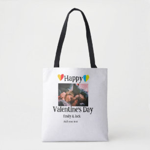 Happy valentine's day add couple name photo simple tote bag