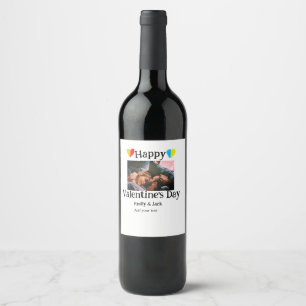Happy valentine's day add couple name photo simple wine label