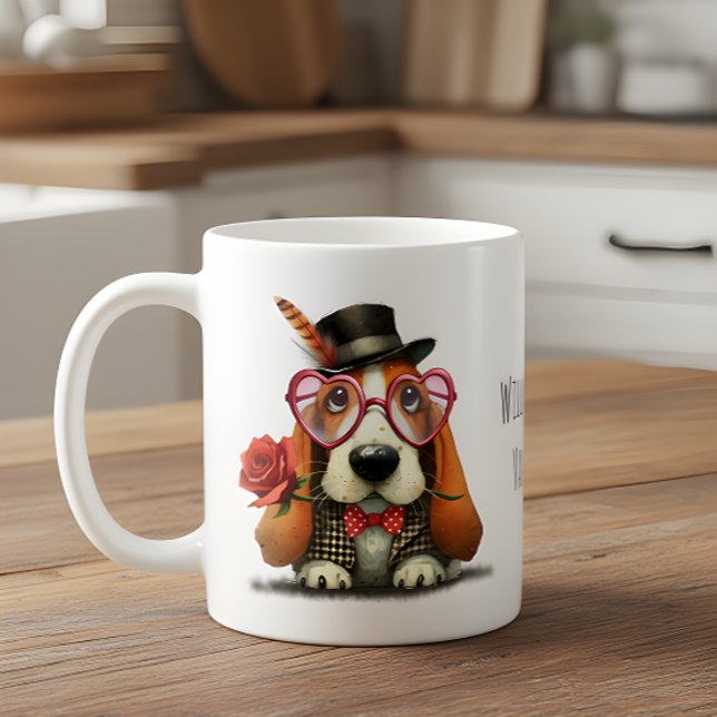 Happy Valentine's Day Adorable Basset Hound Coffee Mug (Creator Uploaded)