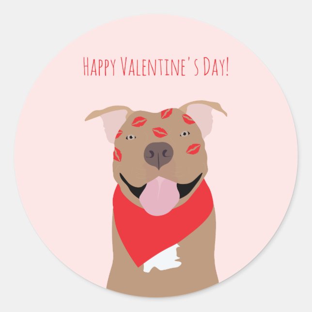 Happy Valentines Day American Bulldog Kiss Marks Classic Round Sticker (Front)