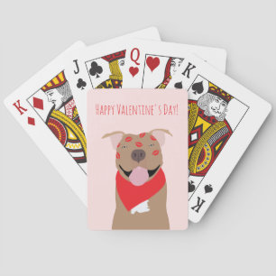Happy Valentines Day American Bulldog Kiss Marks Playing Cards