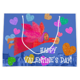 Happy Valentine's Day Angel and Hearts Large Gift Bag