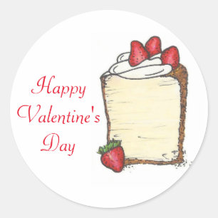 Happy Valentine's Day Angel Food Cake Strawberry Classic Round Sticker