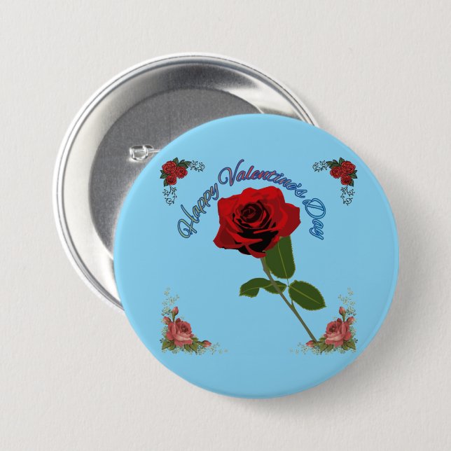 Happy valentine's day baby blue 7.5 cm round badge (Front & Back)