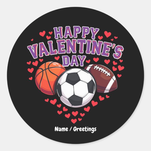 Happy Valentines Day Baseball Basketball Football  Classic Round Sticker (Front)