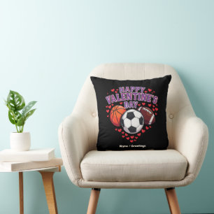 Happy Valentines Day Baseball Basketball Football Cushion