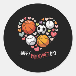 Happy Valentines Day Basketball Baseball Football  Classic Round Sticker