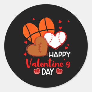 Happy Valentines Day Basketball Baseball Football Classic Round Sticker