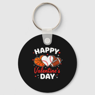 Happy Valentines Day Basketball Baseball Football Key Ring