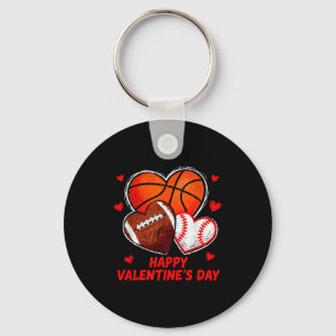 Happy Valentines Day Basketball Baseball Football Key Ring