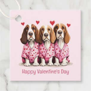 Happy Valentines Day Basset Hound Dogs Favour Tags