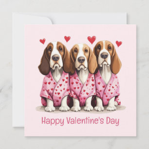 Happy Valentines Day Basset Hound Dogs Holiday Card