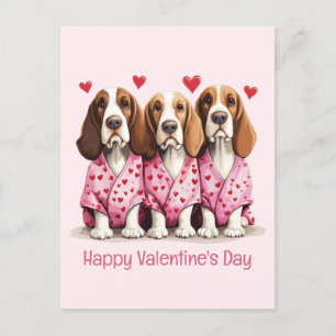 Happy Valentines Day Basset Hound Dogs Postcard