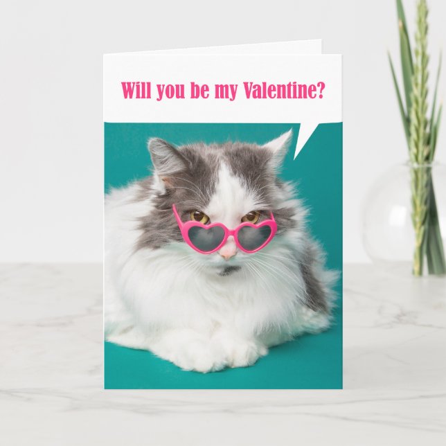 Happy Valentine's Day Be Mine Cute Cat in Hearts Holiday Card (Front)