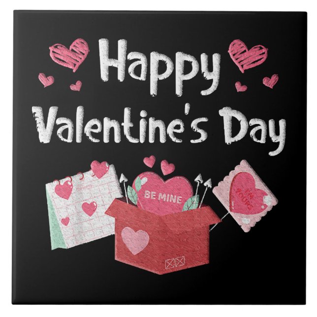 Happy Valentines Day Be Mine Cute Hearts Ceramic Tile (Front)