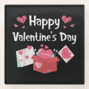 Happy Valentines Day Be Mine Cute Hearts Glass Coaster