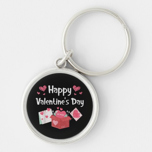 Happy Valentines Day Be Mine Cute Hearts Key Ring (Front)
