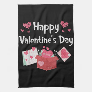Happy Valentines Day Be Mine Cute Hearts Tea Towel