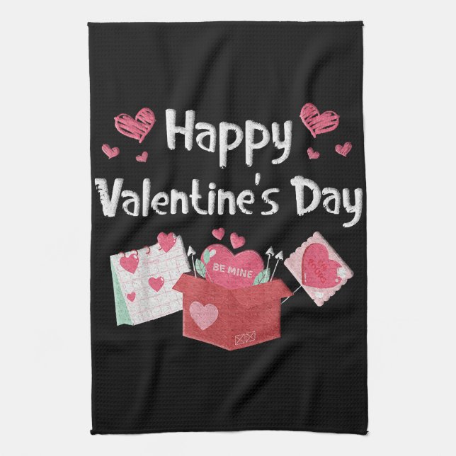 Happy Valentines Day Be Mine Cute Hearts Tea Towel (Vertical)