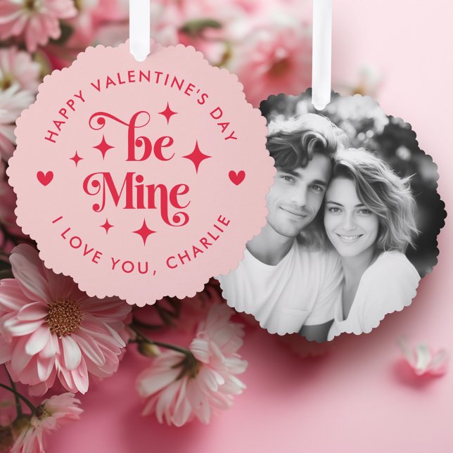 Happy Valentine's Day be mine hearts photo Tree Decoration Card (Happy Valentine's Day be mine hearts photo Ornament Card)