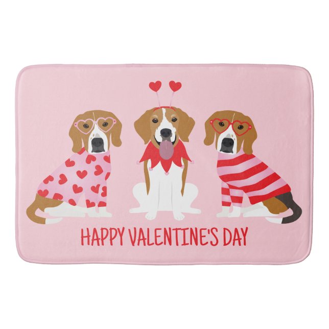 Happy Valentines Day Beagle Dogs Bath Mat (Front)