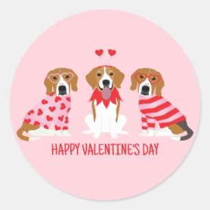 Happy Valentines Day Beagle Dogs Classic Round Sticker