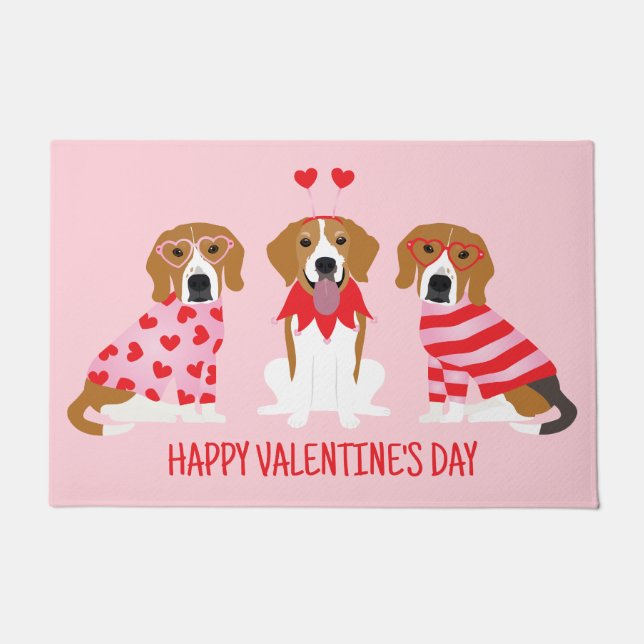 Happy Valentines Day Beagle Dogs Doormat (Front)