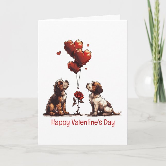 Happy Valentines Day Beagle Dogs Holiday Card (Front)