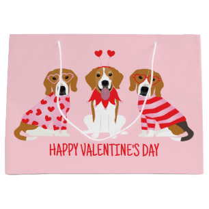 Happy Valentines Day Beagle Dogs Large Gift Bag