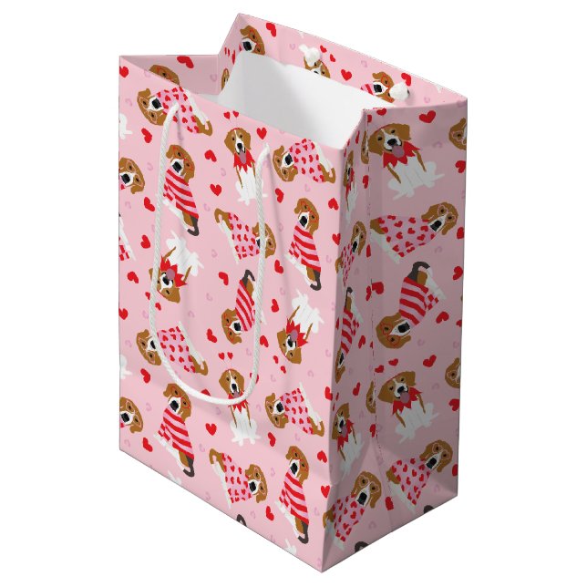 Happy Valentines Day Beagle Dogs Medium Gift Bag (Front Angled)