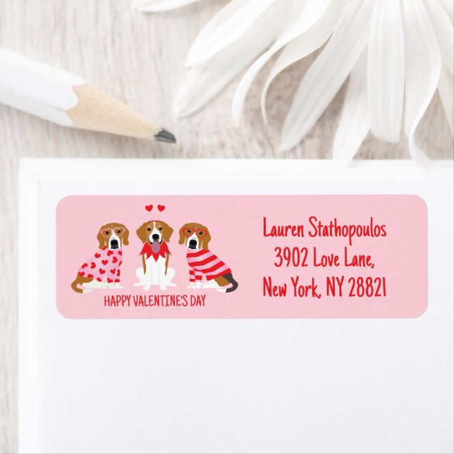 Happy Valentines Day Beagle Dogs Return Address Label (Insitu)