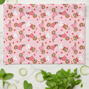 Happy Valentines Day Beagle Dogs Tea Towel