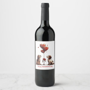 Happy Valentines Day Beagle Dogs Wine Label