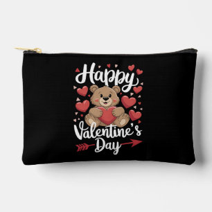 Happy Valentine's Day Bear Heart Cute Couples Accessory Pouch