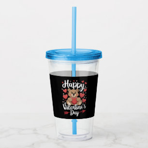 Happy Valentine's Day Bear Heart Cute Couples Acrylic Tumbler