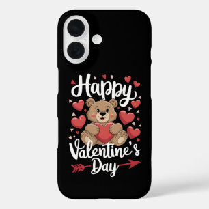 Happy Valentine's Day Bear Heart Cute Couples iPhone 16 Case