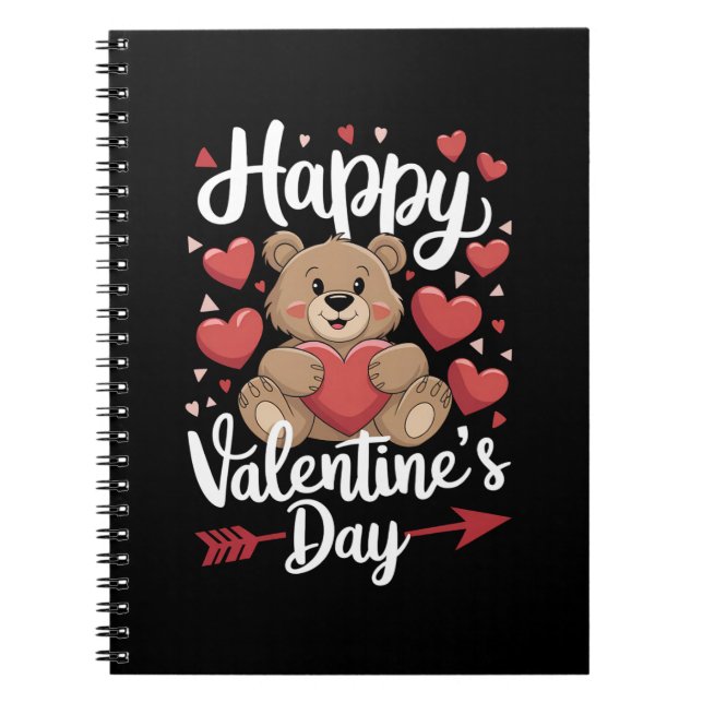 Happy Valentine's Day Bear Heart Cute Couples Notebook (Front)