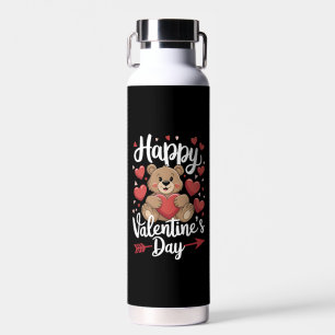 Happy Valentine's Day Bear Heart Cute Couples Water Bottle