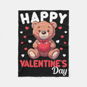 Happy Valentines Day Bear Heart Red Valentine Kids Fleece Blanket